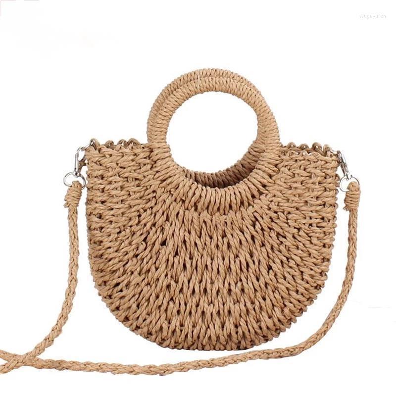 

Evening Bags 2022 Half-Round Rattan Woven Straw Shoulder Bag Summer Women Messenger Crossbody Girls Small Beach Handbag Sac Paille, Beige