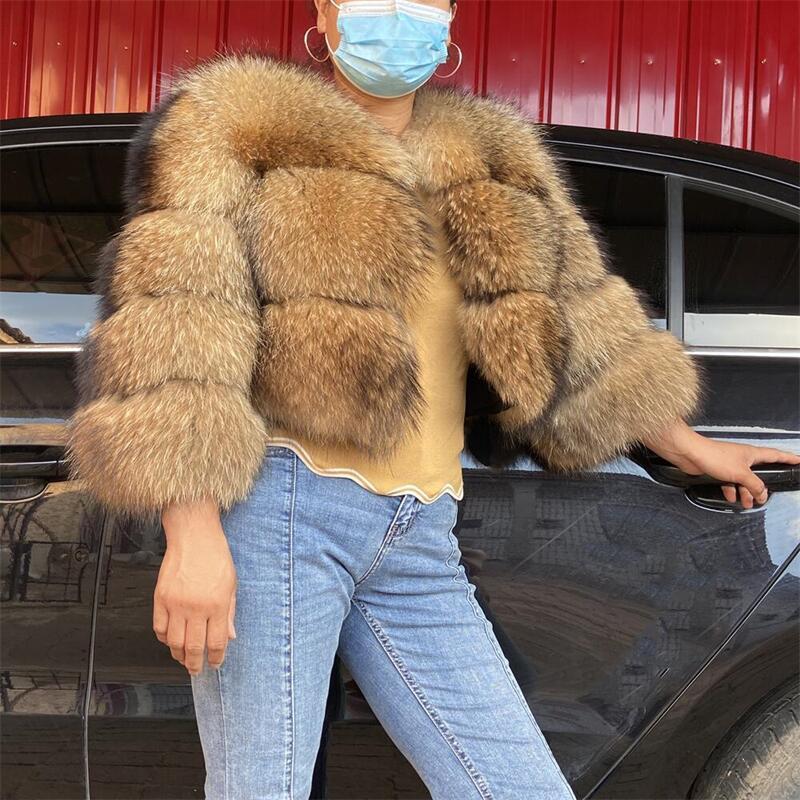 

Women's Fur Faux Real Coat Raccoon Silver Women Jacket Girls Winter Coats Short Long Sleeve Overcoat Female 221006, Raccoon 4550