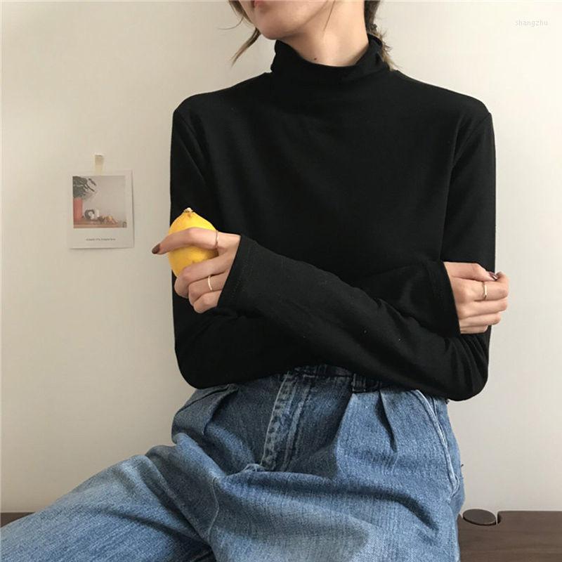 

Women' Sweaters Harajuku Solid Bottoming T Shirt Women Autumn Winter Long Sleeve Slim Knitted Turtleneck Sweater Clothing Pullover 90s Top, Coffee thin