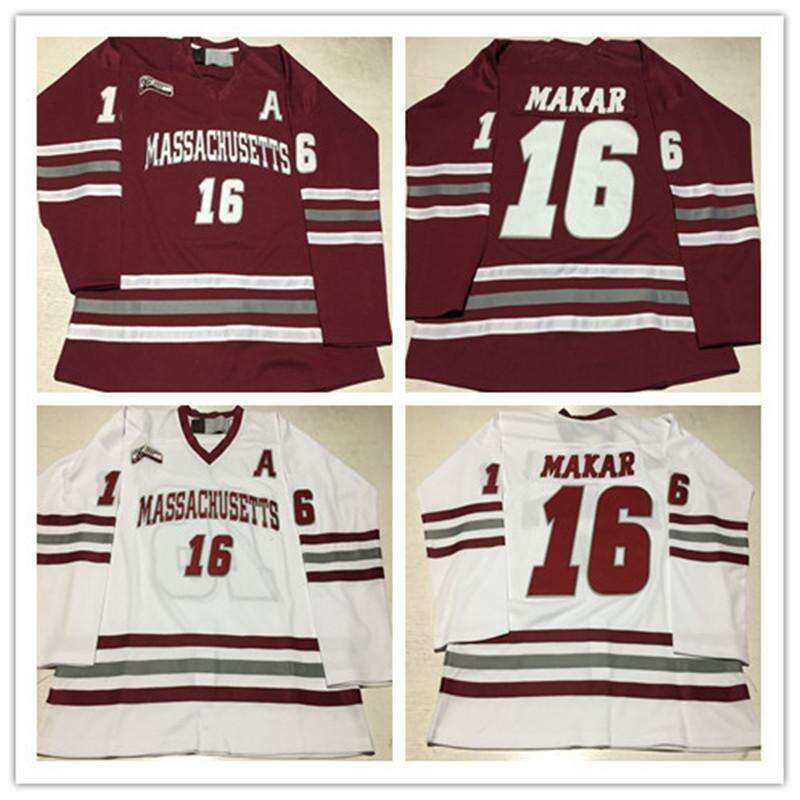 

2023 Hockey Custom NCAA 16 Cale Makar Massachusetts Minutemen Hockey Jersey UMass 35 Year East Jerseys Wine Red White Any Name Number