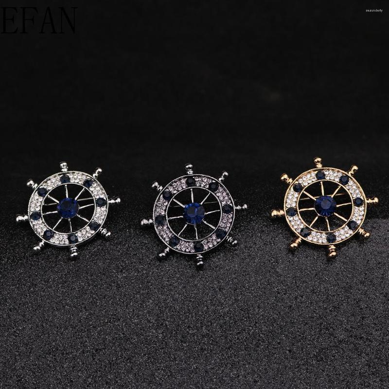 

Brooches Korean Fashion Crystal Navy Style Boat Rudder Anchor Brooch For Men's Suit Badge Pins Jewelry Shirt Collar Accessories