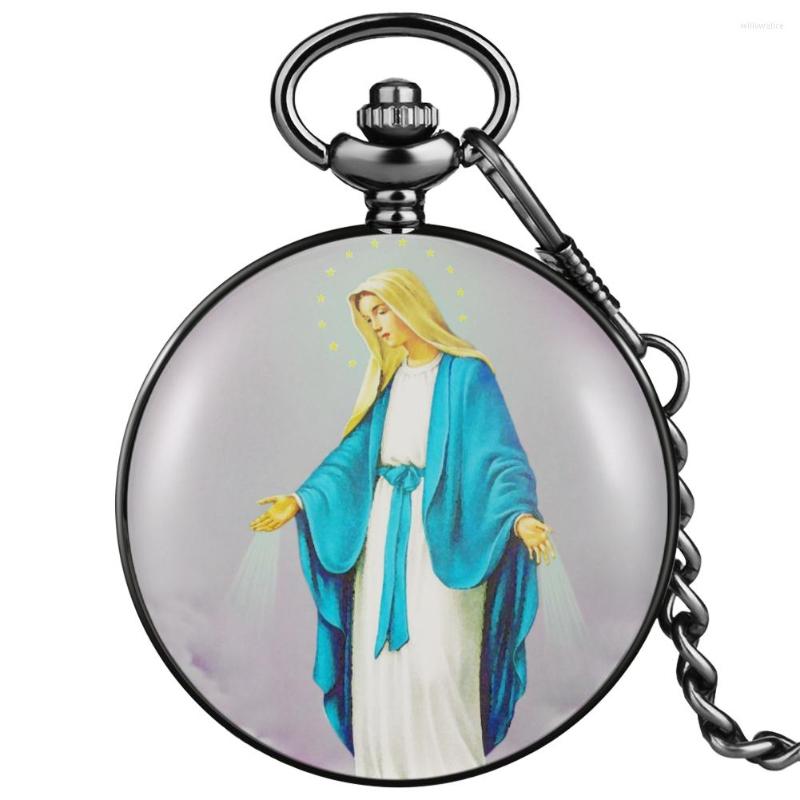 

Pocket Watches Catholicism Customize Men's Quartz Watch Arabic Numerals Face Practical Pendant Alloy Thick Chain Gifts For Mother