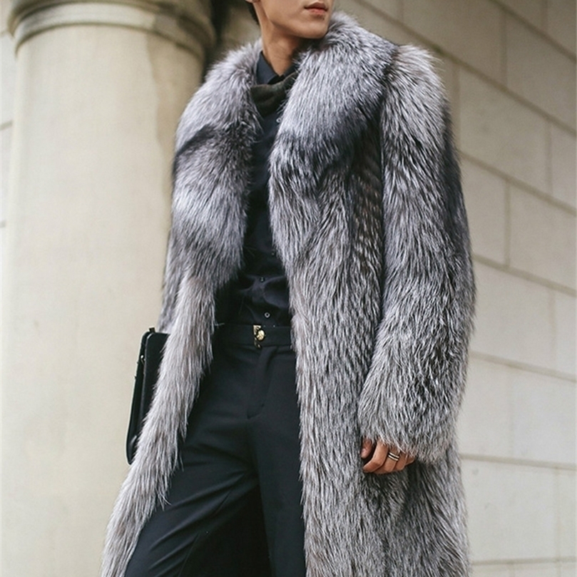 

Mens Fur Faux PFHQ Loose Trendy Imitation Mink Hair Coat Fashion Long Big Size Male Clothes 21Q4429 2201006, Gray