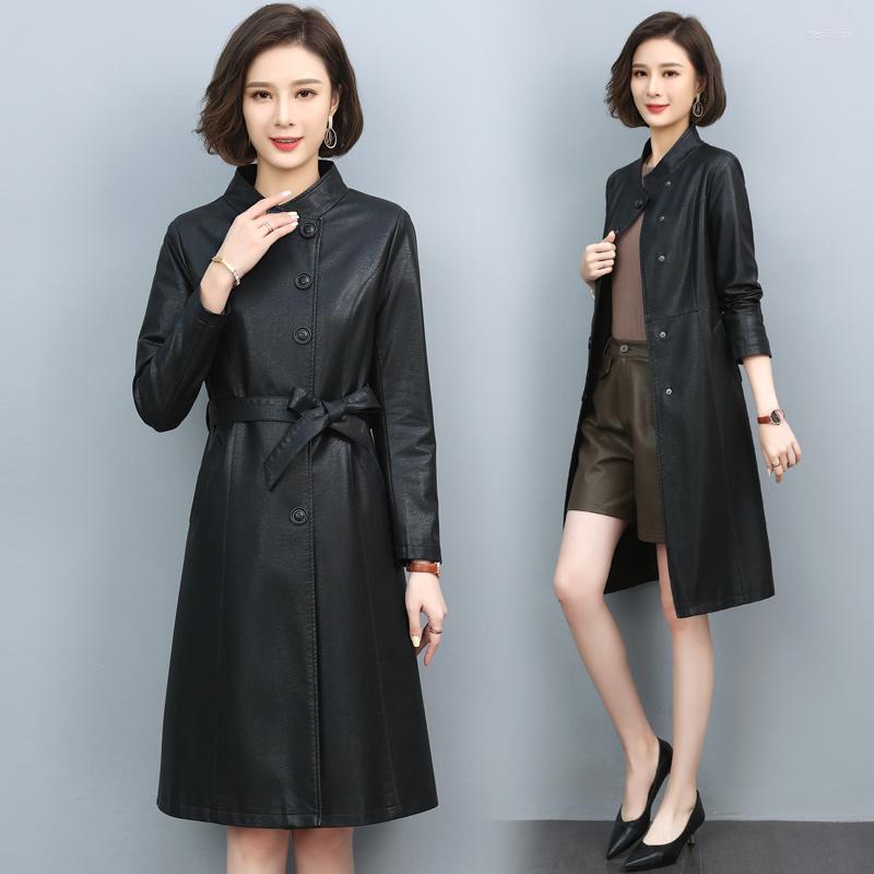 

Women's Leather 2022 Spring Women Jacket Long Slim Large Size 5XL Women's Coat Fashion Leisure Female Motorcycle Clothing, Black
