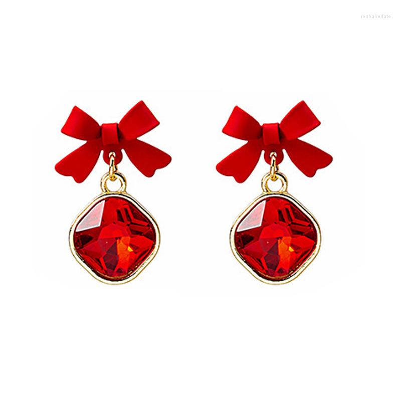 

Stud Earrings Dckazz Red Bowknot Earring For Women Party Light Luxuryrystal Zircon Korea Fashion Grace Temperament Jewelry Gift
