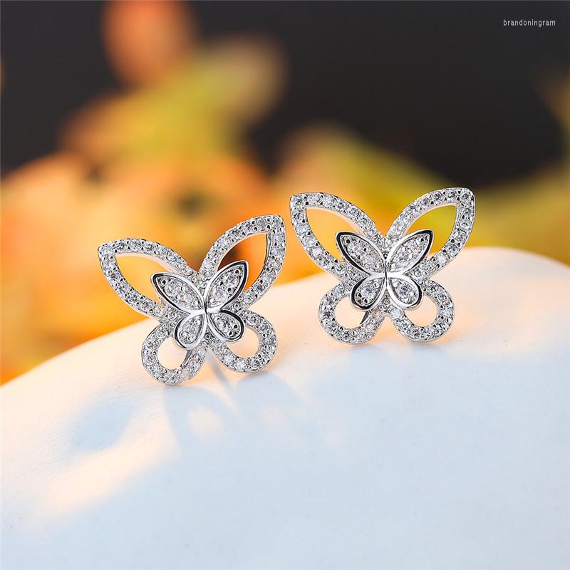 

Stud Earrings Cute Female White Crystal Stone Vintage Silver Color Wedding For Women Luxury Small Butterfly
