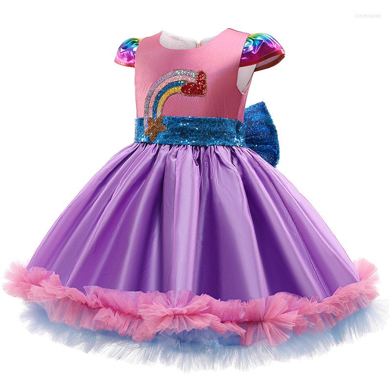 

Girl Dresses Rainbow Sequins Summer Girls Dress High Quality Big Bow Baby Christmas Princess For 3 4 5 6 7 8 9 10 Years Kids Clothes, As the picture