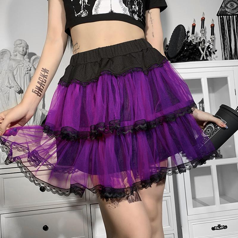 

Skirts Japanese Korean Style Pleated Mesh Patchwork Sexy Skirt Punk Arrival Short Fashion Women, 01