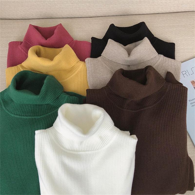 

Women's Sweaters 2022 Knitted Women Turtleneck Sweater Pullovers Spring Autumn Basic High Neck Pullover Slim Female H1657, Green