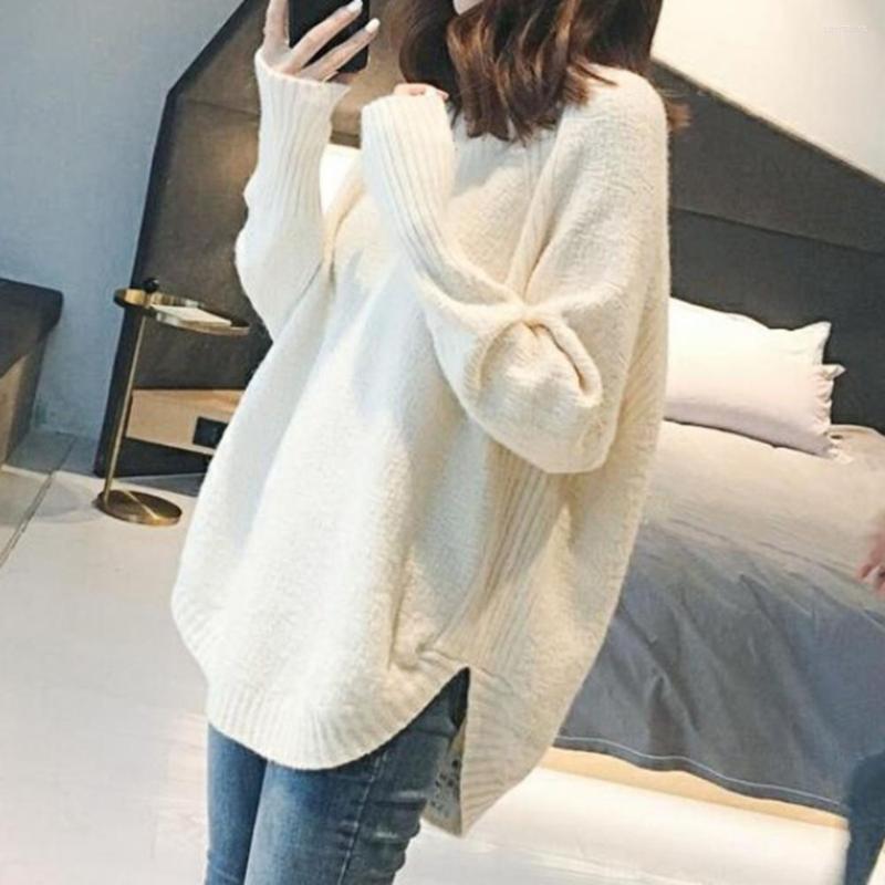 

Women's Sweaters Pullover Sweater Warm Knitted Comfy Plush Beautiful Ribbed Cuff Long Top, Creamy white