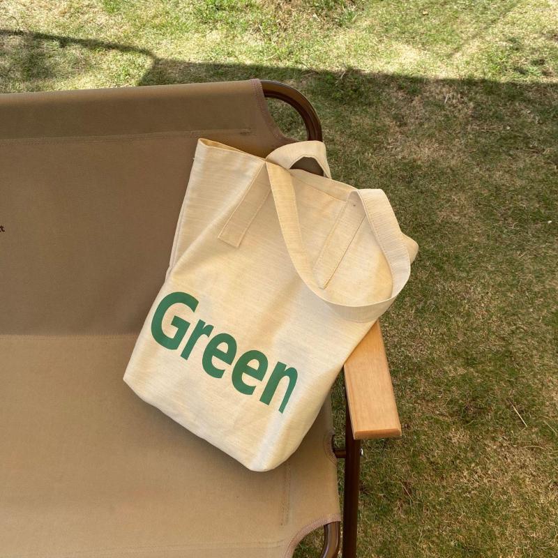 

Shopping Bags Green Letters Shoulder Canvas Bag Korean Cotton Cloth Shopper Tote Large For Women Simple Book Ladies 2022