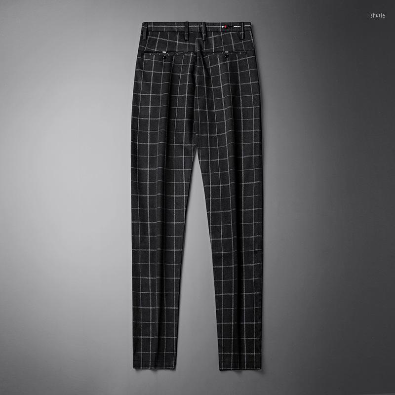 

Men's Pants 2022 Summer Pencil Casual Smart Slim Fit Stretch Business Formal Trousers Plaid Mens, Black