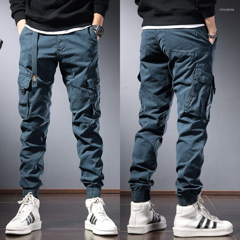 

Men's Pants Autumn Fashion Cargo Men Tactical Sport Joggers Casual Streetwear Hip Hop Blue Cotton Slim Fit Trousers, Black