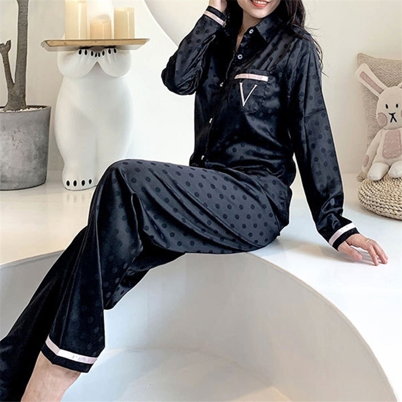 

Women's Sleepwear 2 Pieces Set Summer Pajamas for Women V Long Satin Silk Ladies Luxury Pyjamas Home Wear Pjs Loungewear 221007, Black short