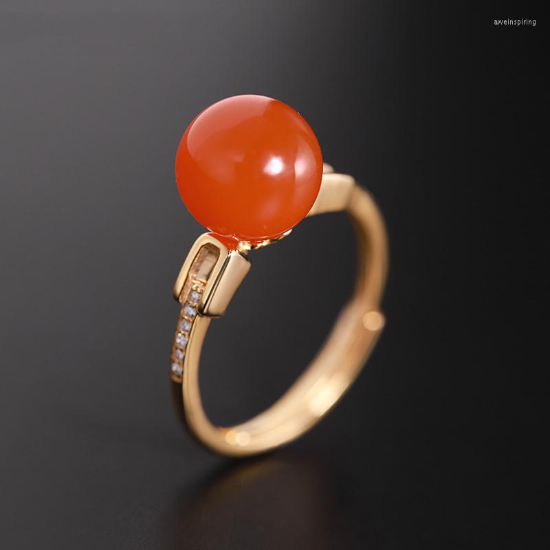 

Cluster Rings DAIMI Persimmon Red South Agate Ring Natural Gemstones Genuine S925 Silver Open Gift