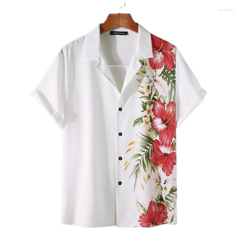 

Men's Casual Shirts Summer Men's Floral Print For Men Lapel Button Short Sleeve Fashion Oversized Loose Clothing Top, Green