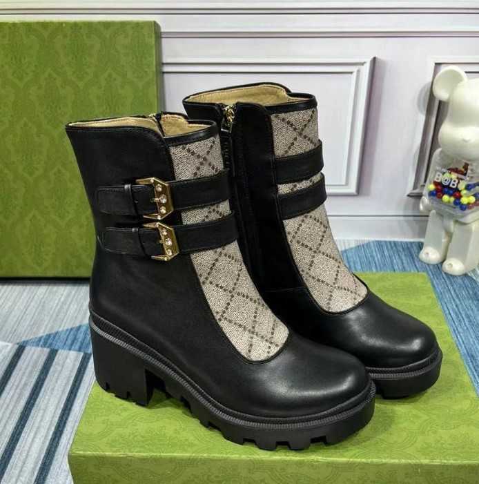 Women's ankle boot Designer Luxury Martin Desert Boots Beige and ebony 100% Genuine Leather quilted Lace-up Winter Shoes Rubber lug sole