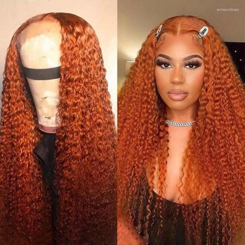 

32inch Water Wave Lace Front Wig Ginger Colored Human Hair For Women 180% Malaysian Curly Wigs 13x6 HD, Picture shown
