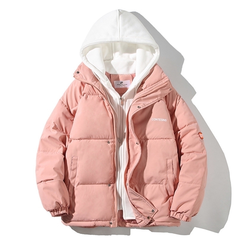 

Mens Down Parkas Mens Winter Oversize Jacket Down Cotton Padded Coat Men Loose Casual Overcoat Male Fashion Hooded Short Parkas 2201006, Pink