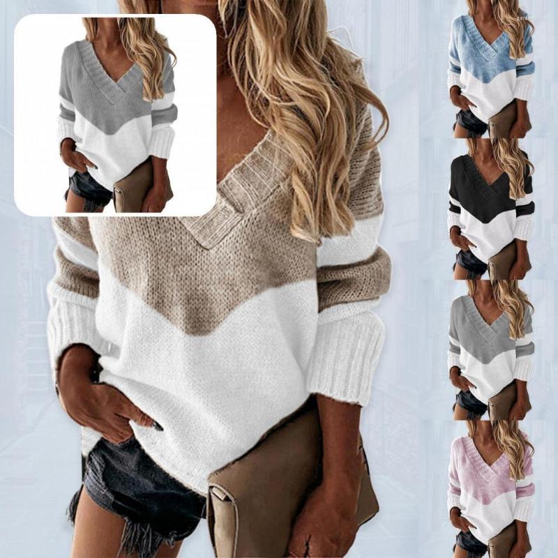 

Women' Sweaters Women Stylish Contrast Color Patchwork Sweater Autumn Winter All Match Streetwear, Black