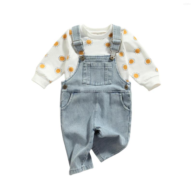 

Clothing Sets Infant Kids Baby Girls Long Sleeves Suspender Jeans Sun Print Adjustable Length Pocket Decoration Spring 1-4T, Picture shown