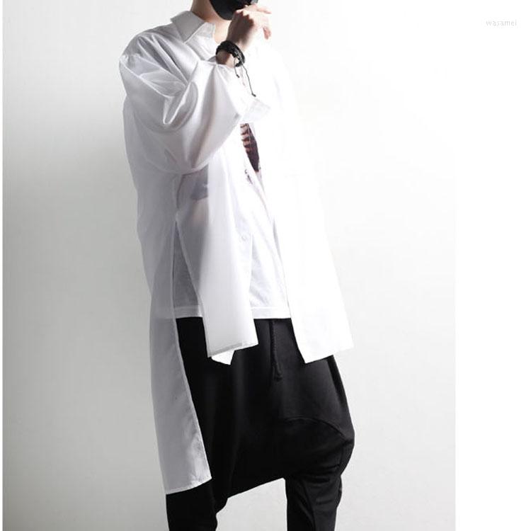 

Men's Casual Shirts -4XL Fashion Male Long Short After Before Measuring Split Personality Stylist Sleeve Plus Size Clothing, Black