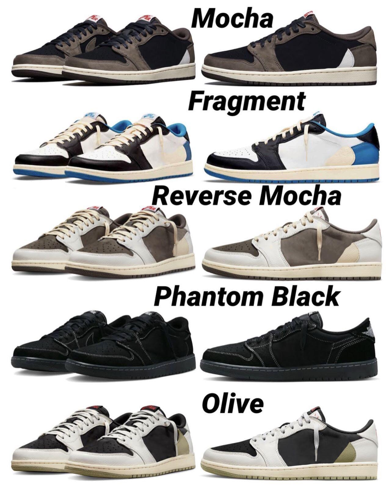 

Air jordens 1 Authentic Travis Shoes Low OG Olive Black Phantom Fragment Cactus Jack Men Women Outdoor Sneakers Reverse Mocha Dark With Original box