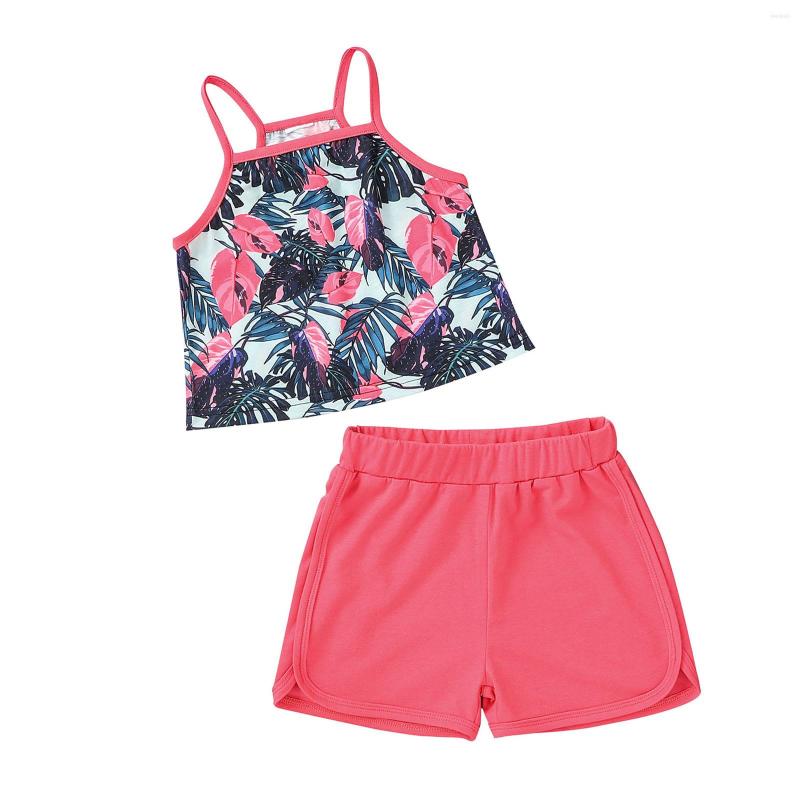 

Clothing Sets Baby Girls Clothes Set Leaf Print Sleeveless Square Collar Cropped Tops Solid Color Short Pants 1-5T, Picture shown