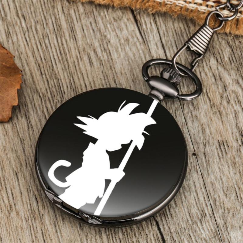 

Pocket Watches Anime Theme Quartz Watch Smooth Black Pendant Antique Clock Arabic Numerals Round Dial Gifts Student Boy, With pocket chain