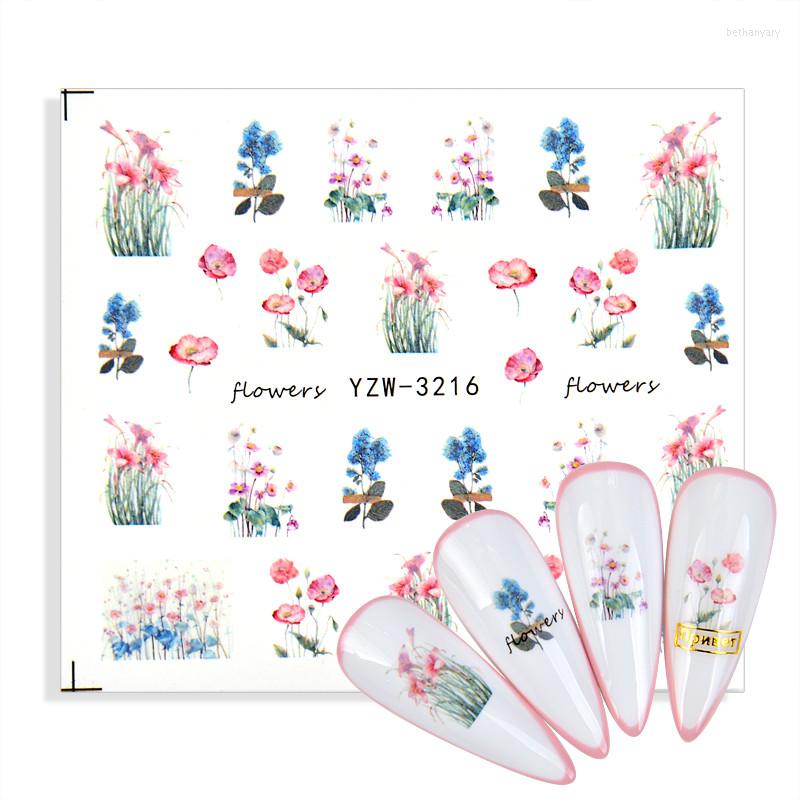

Nail Stickers 3D Floral Water Transfer Slider For Nails Designs Green Simple Leaf Flower Decal Foil DIY Manicure Decorations, Yzw-3073