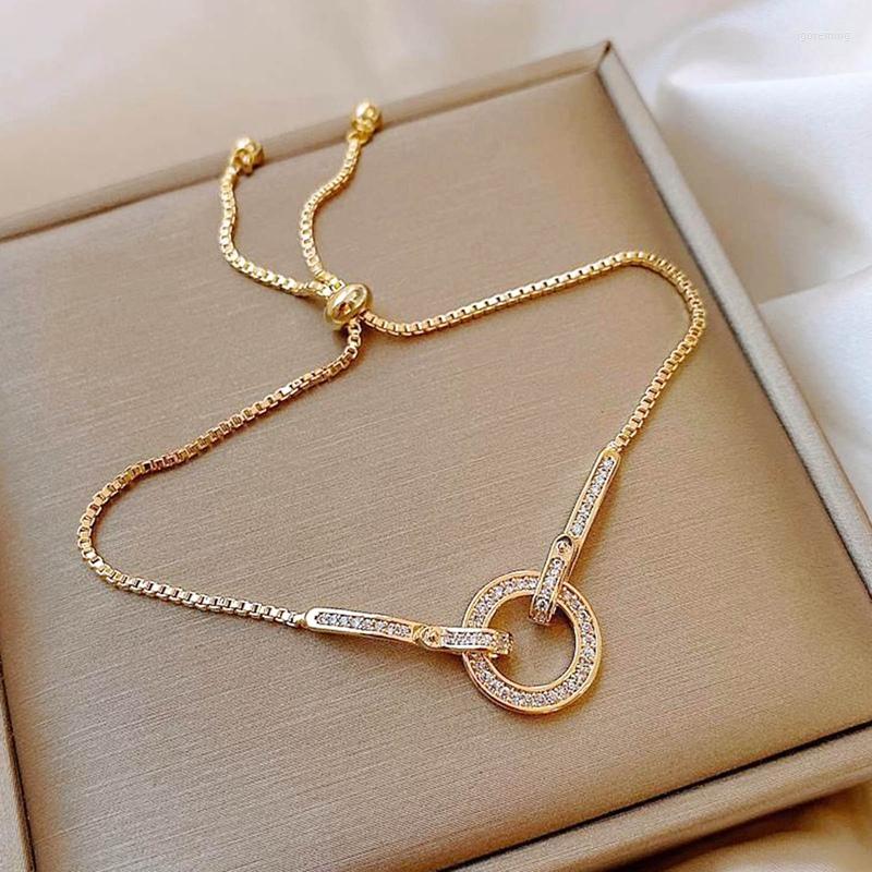 

Link Bracelets 2022 Trend Unusual Silver Bracelet Korean Fashion Round Crystal Bangle Party Jewelry Gifts For Women Couples