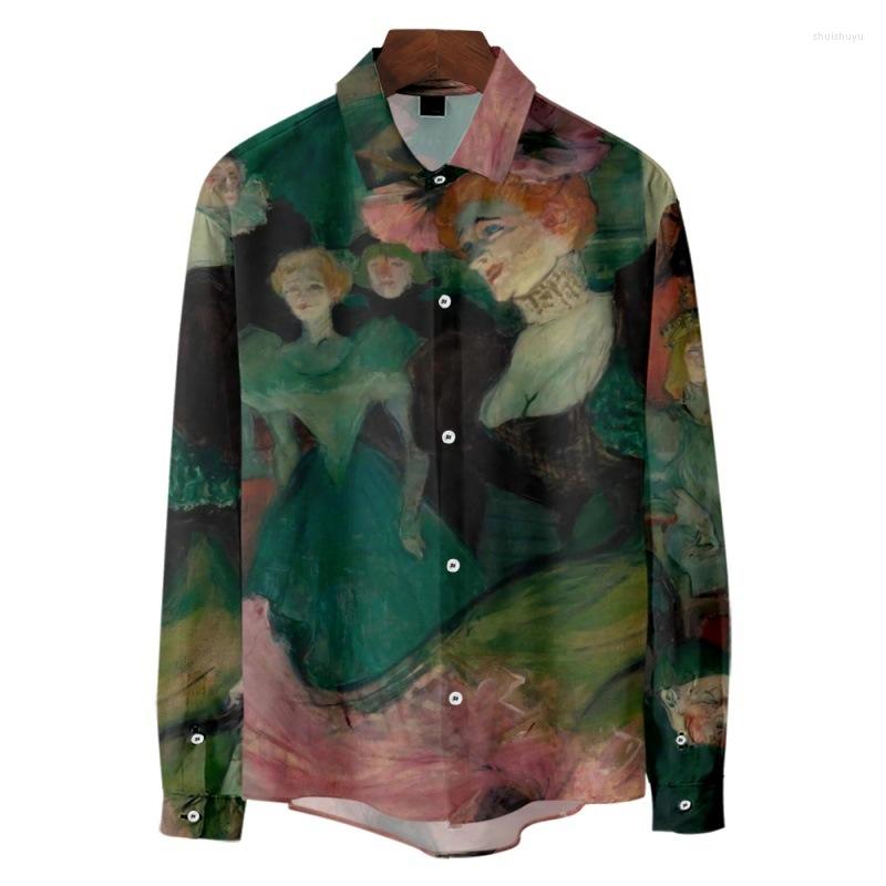 

Men's Casual Shirts Spring Autumn Men Top Turn-down-collar 2022 Fashion Long Sleeve Printing Beach Party Clothing, Style 1