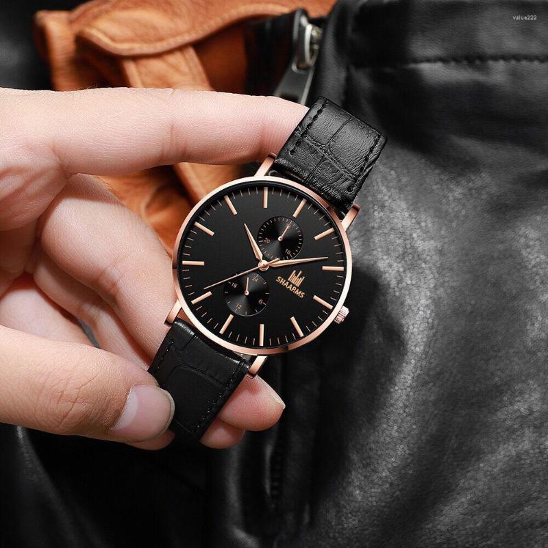 

Wristwatches 2022 Luxury Fashion Roman Scale Digital Calendar Dial Quartz Leather Belt Men's Wist Watch Elite Men Must Relogio Masculino, Black rose white