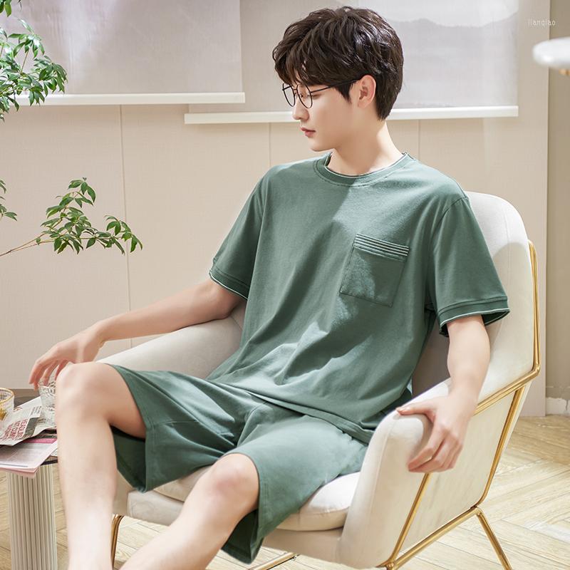 

Men's Sleepwear Comfortable Cotton Men's Pajama Set Summer Men Pajamas Short Sleeve Nightwear Top Pant Leisure Outwear, Lx-71441 green