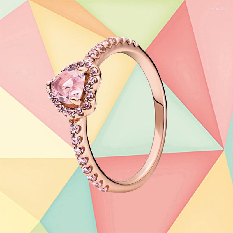 

Cluster Rings 2022 Original 925 Sterling Silver Pink Heart-shaped Ring Ladies Fashion Luxury Party Jewelry Couple Gift