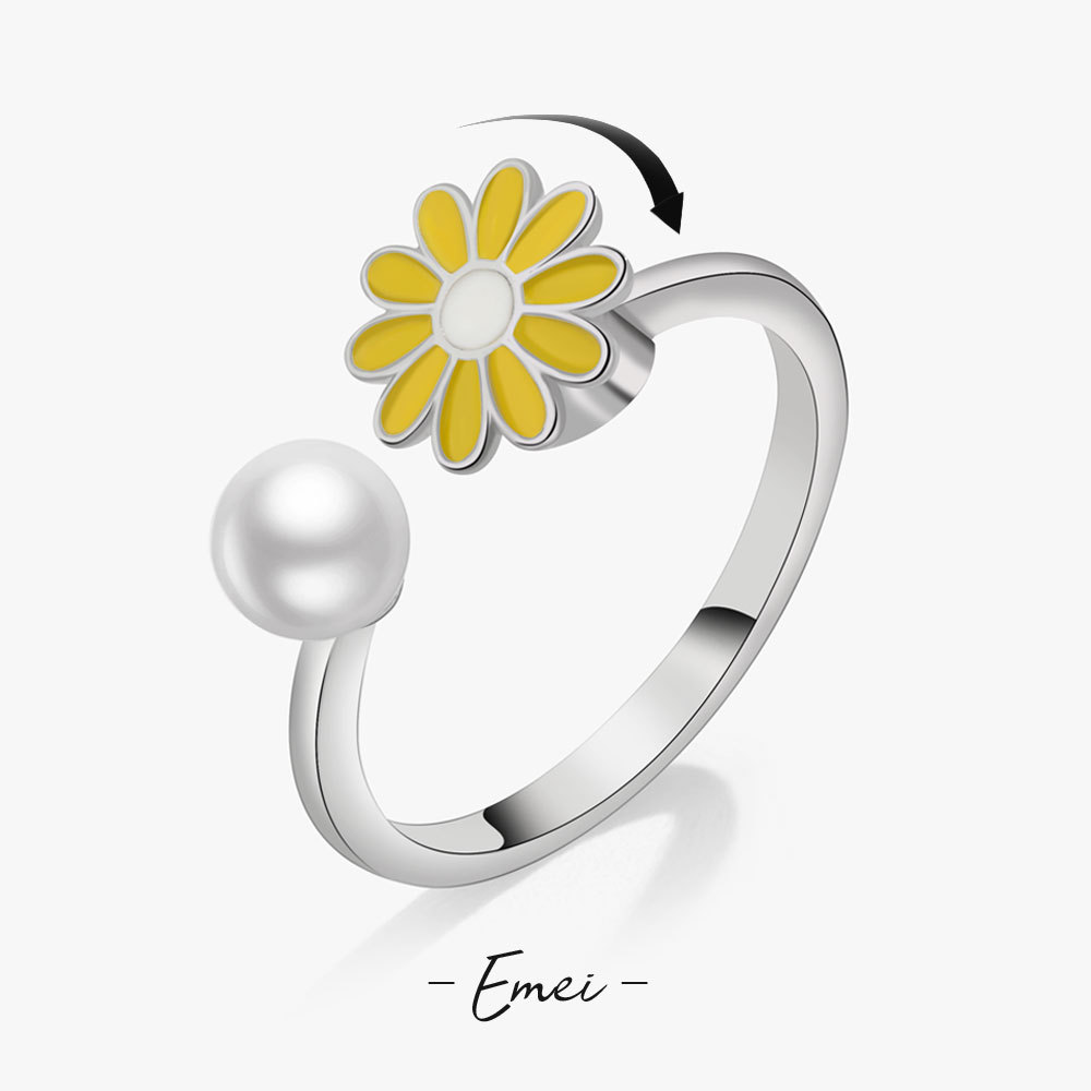 Daisy Flower Ring Adjustable Open Spinner Anxiety Rings Stress Relief Jewelry Gift-image-808561541