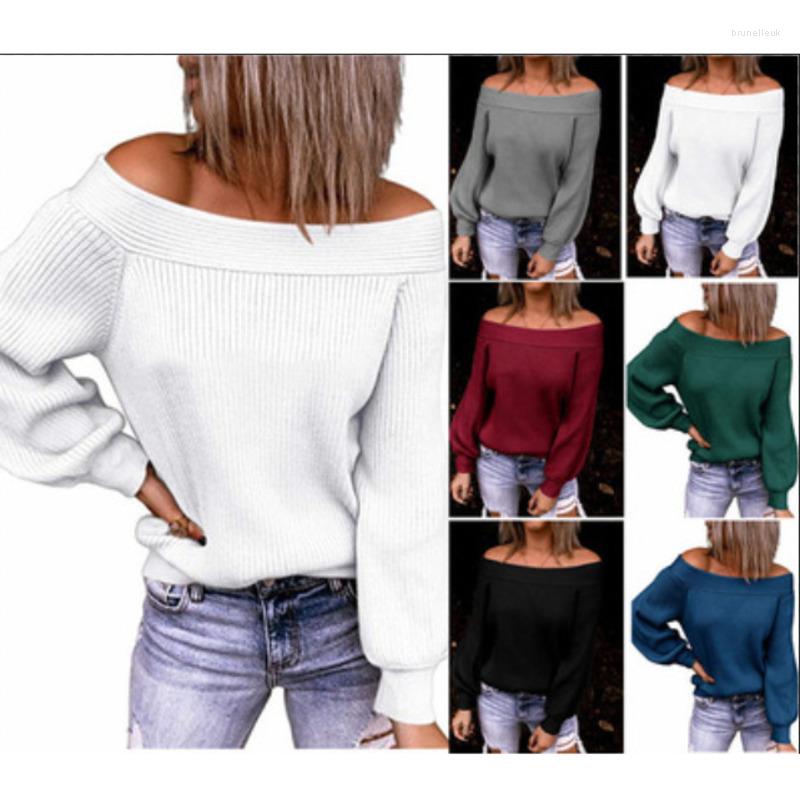 

Women' Sweaters Off-the-shoulder Plus Size Loose Knit Sweater Autumn Winter One-way Collar Solid Color Pullover European And American, Black