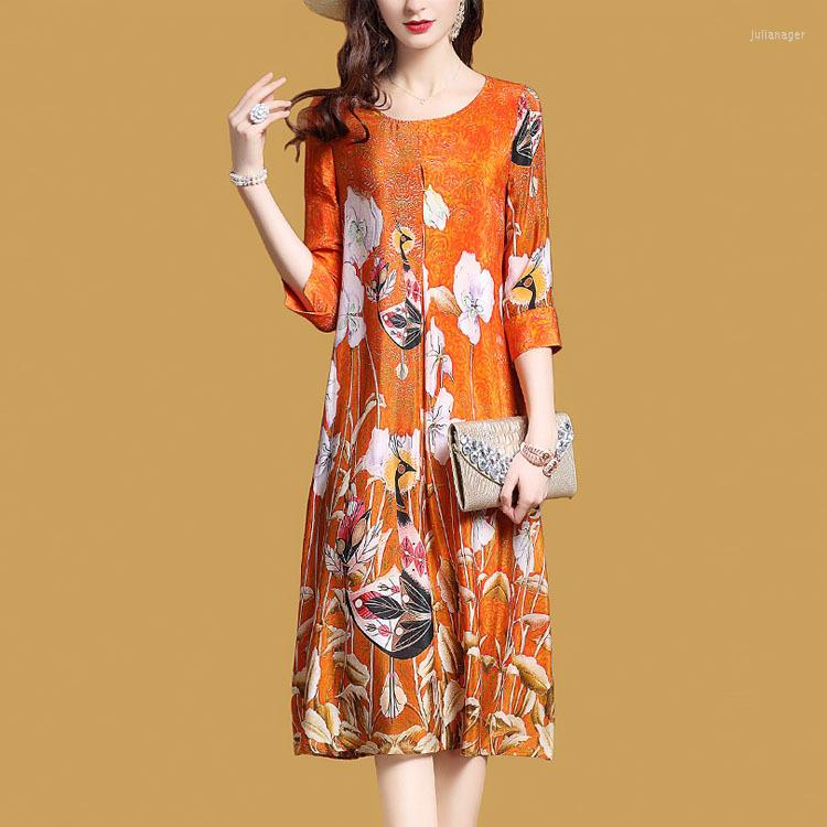 

Casual Dresses MLCRIYG European Women's Dress Loose Print Floral Female Imitation Silk Long For Women Robe Femme YQ019, Picture