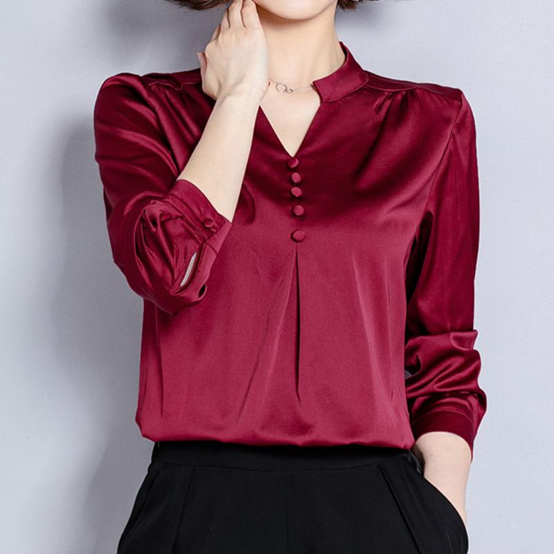 

Women' Blouses Korean Style Ladies Satin Shirts Women' Spring Autumn Tops Blusas Mujer Long Sleeve, Blue