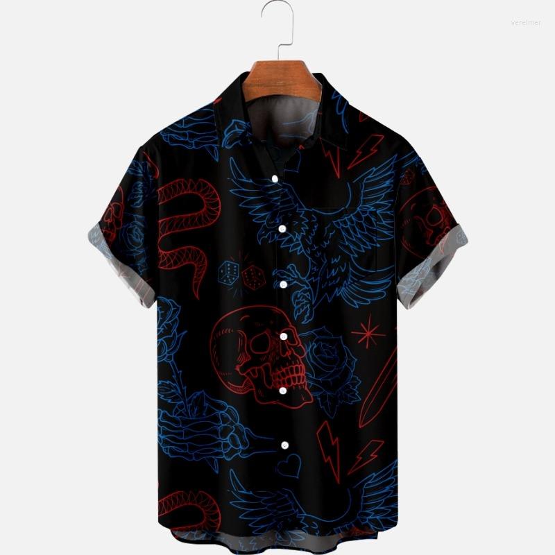 

Men's Casual Shirts Men's Fashion Summer T-Shirts Hawaiian Skull 3d Print Cozy One Button Short Sleeve Beach Oversized 16, Zy00506a016-a606