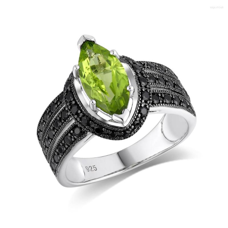 

Cluster Rings GZ ZONGFA Real Silver Ring For Women 925 Sterling Natural Gem Peridot Black Design Fine Jewelry