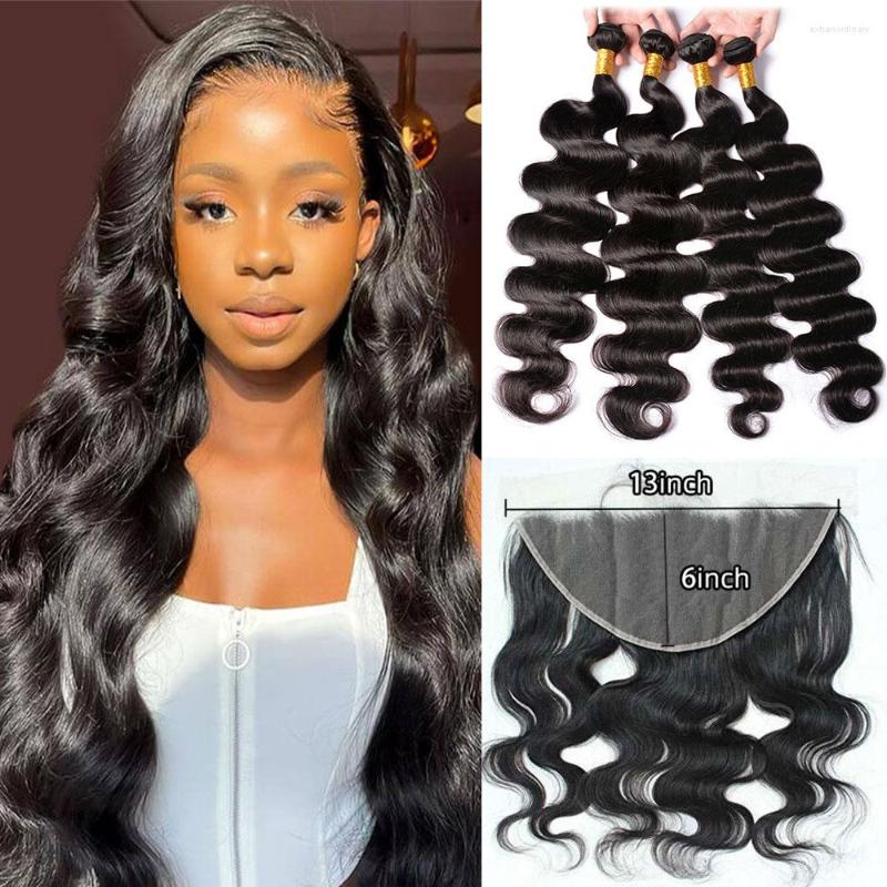 

Human Hair Bulks Body Wave 13x6 HD Transparent Lace Frontal With Bundles Full Length Malaysian Real Weave Closure
