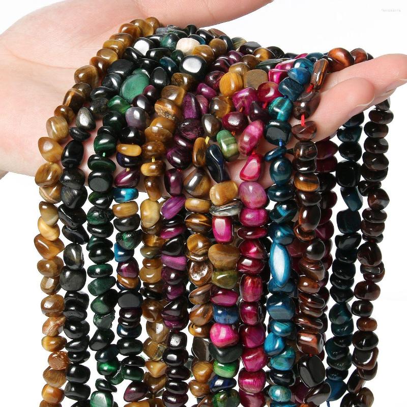 

Beads 8mm Natural Stone Blue Yellow Tiger Eye Flat Irregular Gem Loose For Jewelry Making DIY Bracelet Accessories