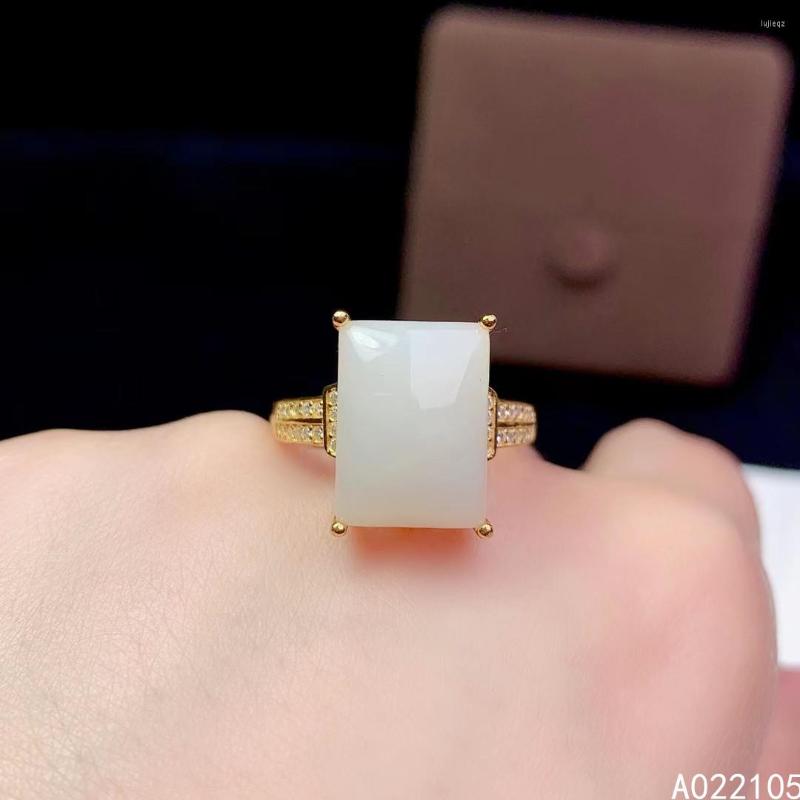 

Cluster Rings KJJEAXCMY Fine Jewelry 925 Sterling Silver Inlaid Natural White Jade Women Vintage Simple Square Adjustable Gem Ring Support