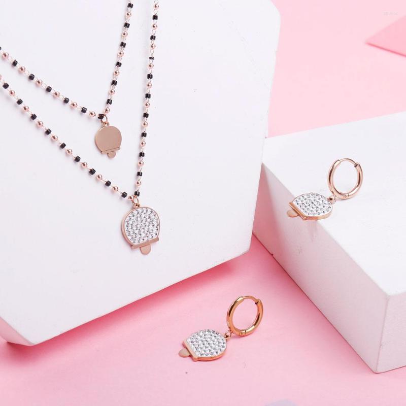 

Necklace Earrings Set Stainless Steel Jewelry For Women Clear Crystal Cute Bell Pendant Party Wedding Gift Bijoux Femme, Picture shown