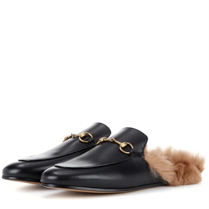 

With Box Women Shoes Luxury Designer Brand Slippers Spring and Fall Double G Princetown Slipper Mules Square Toes Leather Velour F234E, 10