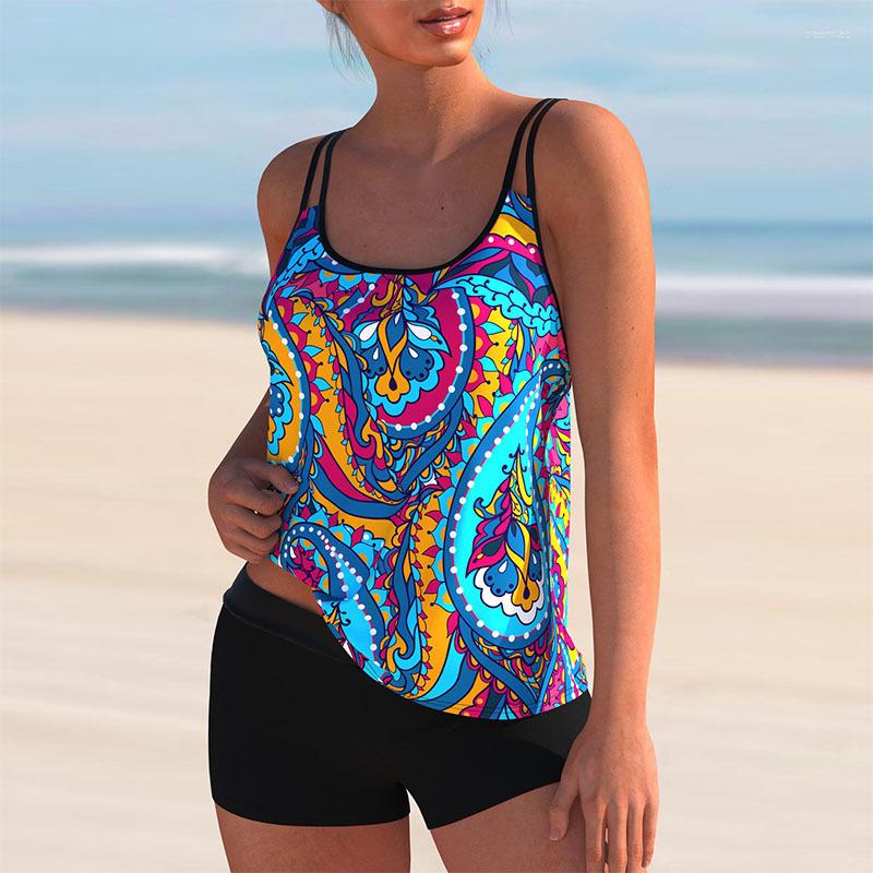 

Women's Swimwear Plus Size Bathing Suit Two Piece Suits High Waist Women Print Swimsuit Bandeau Shorts Bikini Set Wave Tankini Swimming, Multi
