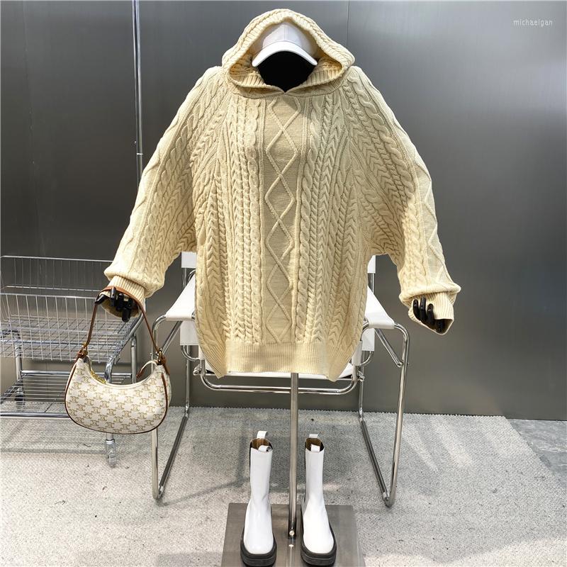 

Women's Sweaters Brand Niche Design Korean Loose Twist Medium And Long Hooded Knitted Top 2022 Sweet Aging Sleeved Sweater, Gray