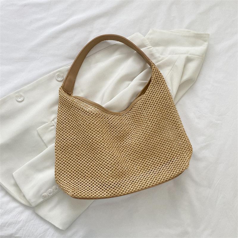

Evening Bags Ins Straw Women Bag Woven Daily Casual Large-capacity 2022 Summer Fashion Hollow Retro Underarm Shoulder Tote Beach Vacation, Black