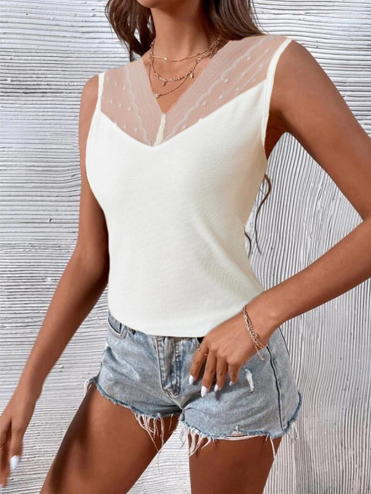 

Women' Tanks Casual V Neck Patchwork Lace Vest Lady Sleeveless Fashion Elegant Bodycon Solid Summer Shirts Blouse Women Pullover Tops, 01 black